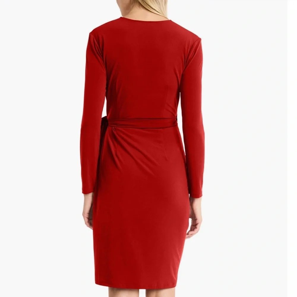 Maggy London Red Long Sleeve Wrap Dress Jersey Size 8 - Picture 3 of 4